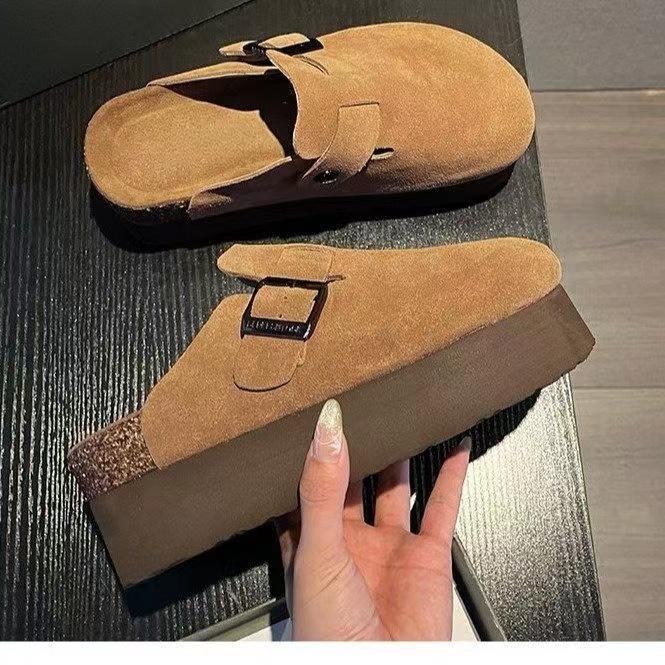 Роскошные кожаные сандалии летние женские мюли тапочки сабо тапочки классические пряжки пробковые шлепанцы тапочки женские тапочки 35-43