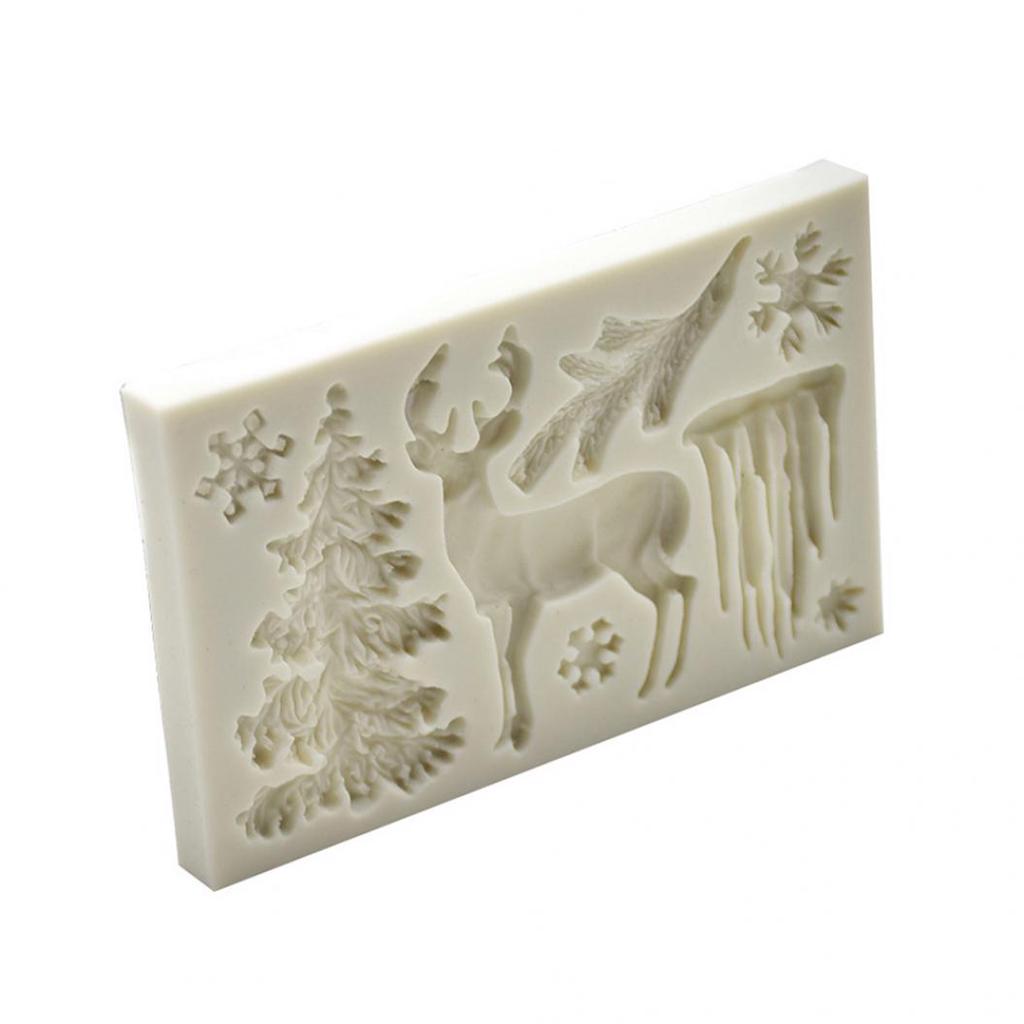 Рождественская елка с оленями, силиконовая форма, инструмент для украшения торта из мастики, сахарного ремесла