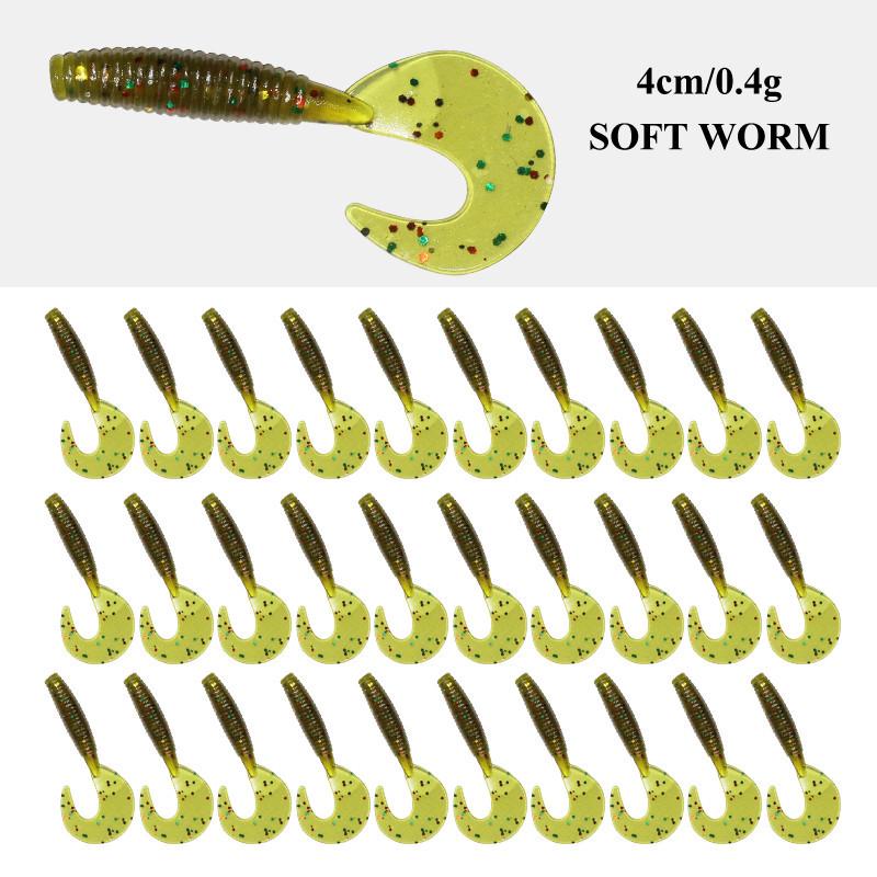 Рыболовный набор с мягкой приманкой и спиральным хвостом 4 см, грузилом и крючками