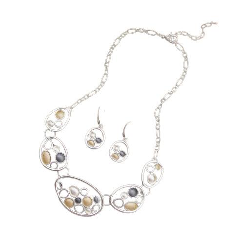 Luxury new color painting oil hollow round petal stud earrings necklace set, creative personalized women's necklace