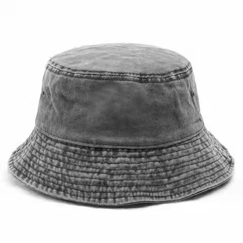 Hong Kong Style Retro Washed Denim Fisherman Hat Couple Fashion Distressed Short Brim Basin Hat Breathable Solid Color Spring and Autumn