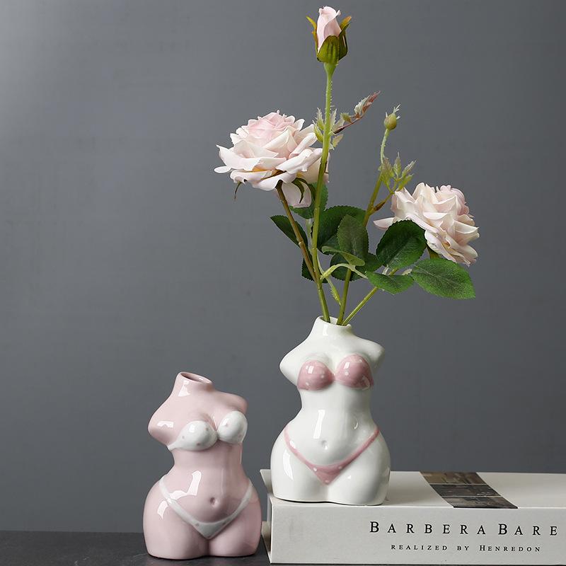 New Indoor Tabletop Ceramic Vase White Creative Body Art Dried Flowers