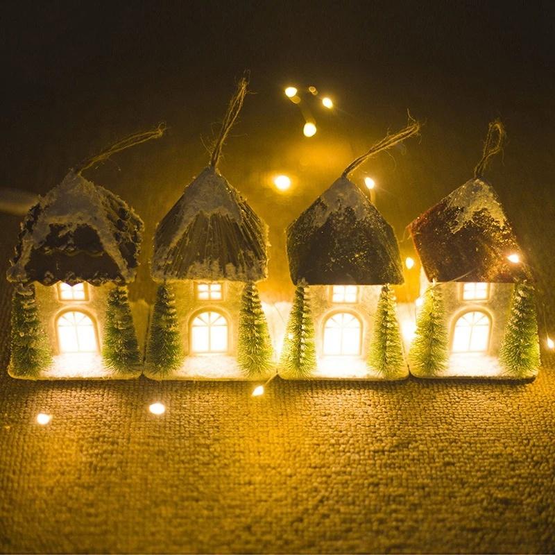 Рождественский снежный домик подвеска рождественский деревянный коттедж креативный пластик с гирляндами орнамент отель свадебный ночной светильник декор