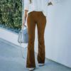 Women Pants Elastic High Waist Solid Color Flared Pants with Pockets Corduroy Leisure Work Travel Party Trousers