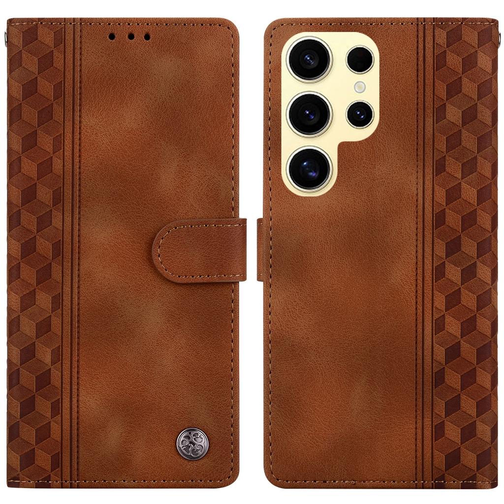 For Samsung Galaxy S25 Ultra Leather Case Imprinted Checkered Pattern Wallet Stand Flip Phone Cover