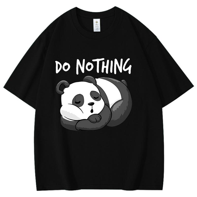 Do No Thing Letter Printed Women Cotton Tshirts Tired Sleeping Panda Short Sleeve Shirts Summer Round Neck Tee Shirt Casual Tee