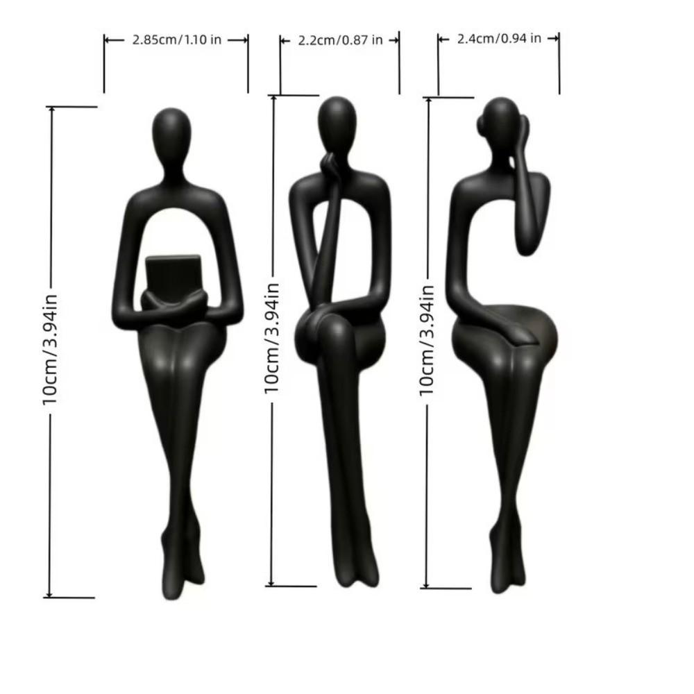 3Pcs Long Leg Abstract Sitting Human Sculpture Set Hollow Reading Thinking Figurine Office Desk