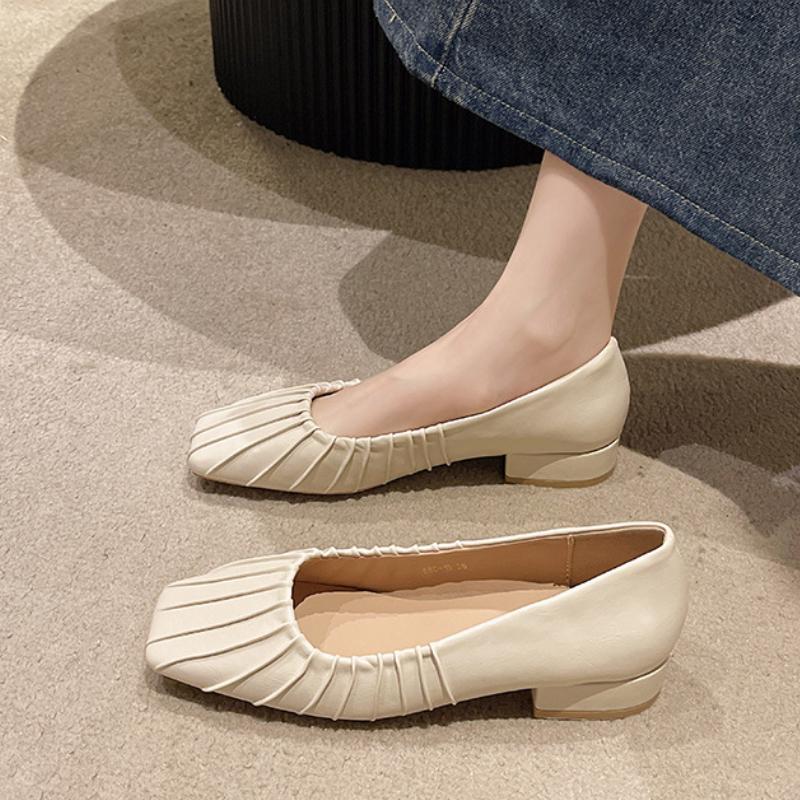 Fashion Retro Design Pleated Single Shoes 2024 New Square Headed Mary Jane Simple Women's Shoes Daily Commuting Zapatillas De Deporte