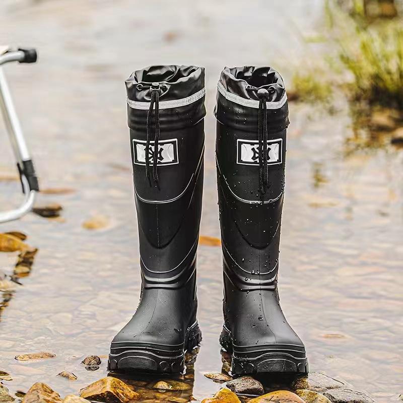 High Tube Rain Shoes Men's Non-slip Waterproof Fashion Medium Tube Rain Boots Warm Rubber Shoes Kitchen Work Long Tube Water Shoe Cover Shoes