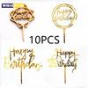 10 Pcs Rose Gold Happy Birthday Cake Topper Silver Black Simple Design Acrylic Cake Toppers Baby Shower Party Dessert Decoration