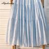 Весна-лето Женская милая юбка А-силуэта с высокой талией, светло-голубая юбка с вырезом, базовые женские хлопковые элегантные женственные юбки