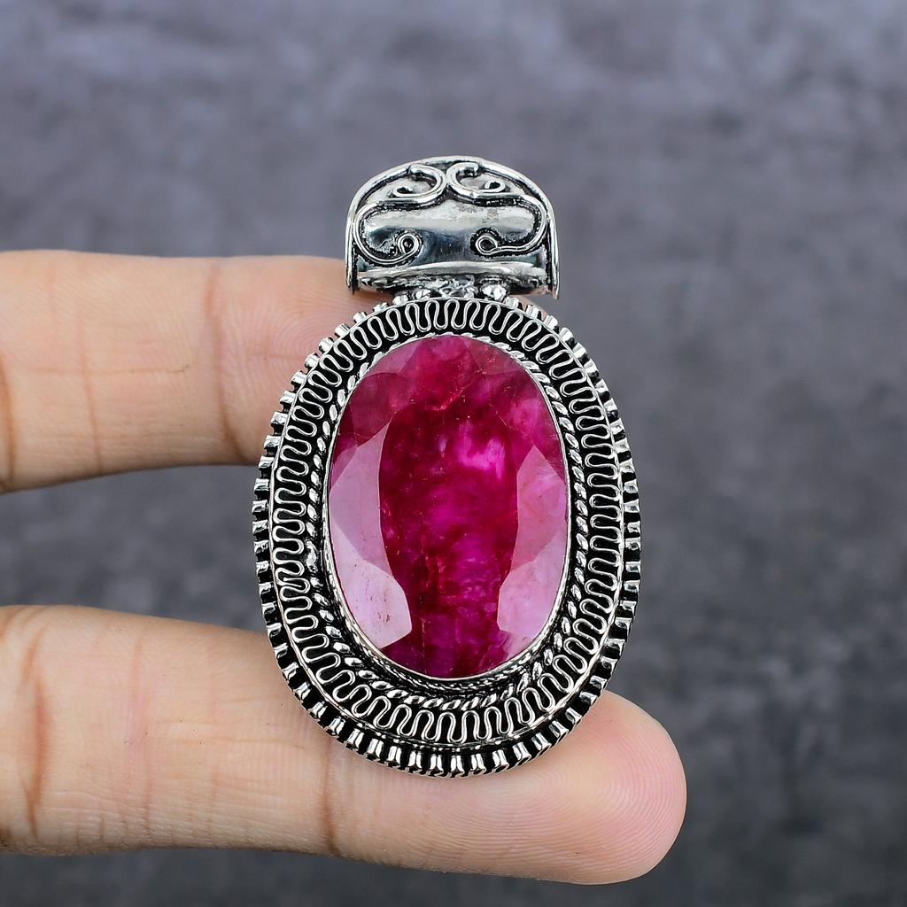 Подвеска из стерлингового серебра 925 пробы с натуральным рубином и натуральным драгоценным камнем 2,21 дюйма C6v93