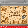 Western Cowboy Birthday Banner Backdrop, Cowboy Hat Boot Pony Cactus Wagon Wheel, Polyester, No Power, Party Decor