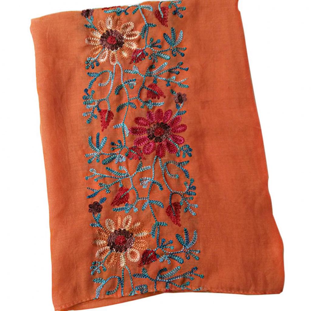 Embroidered Flower Scarf Cotton Women Long Wrap Bandana Scarves Girl Shawl Gift