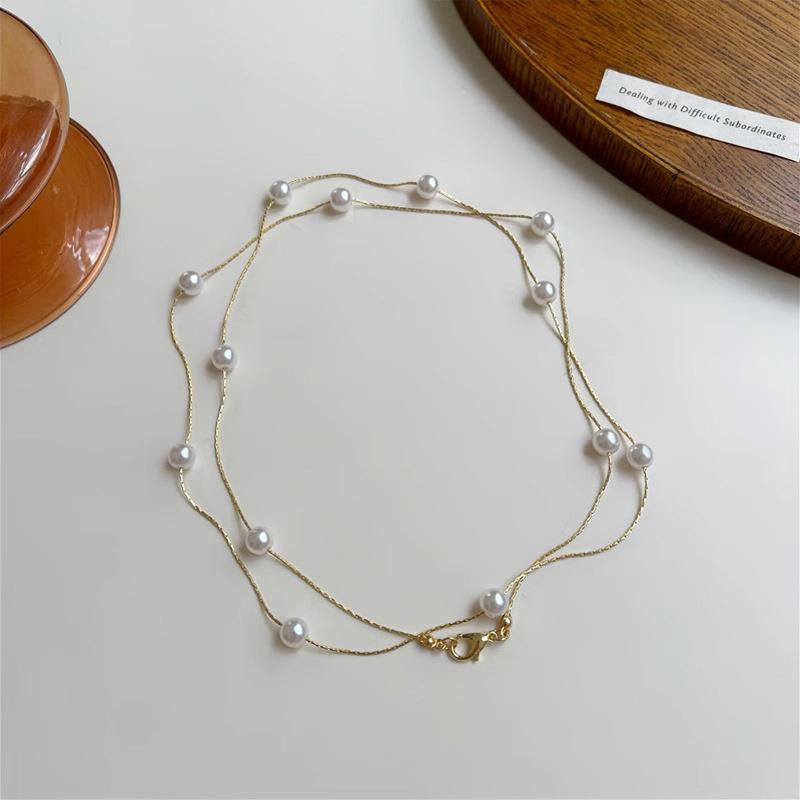 Элегантное двухслойное жемчужное колье-чокер, корейские украшения, сексуальная цепочка на ключицу для женщины