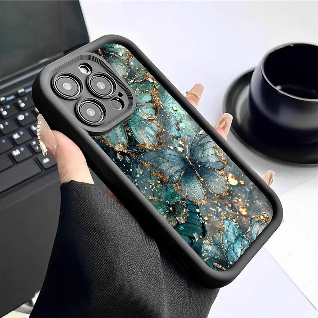 Сине-зеленый чехол-groove с бабочкой для iPhone 15/16/17 Pro Max