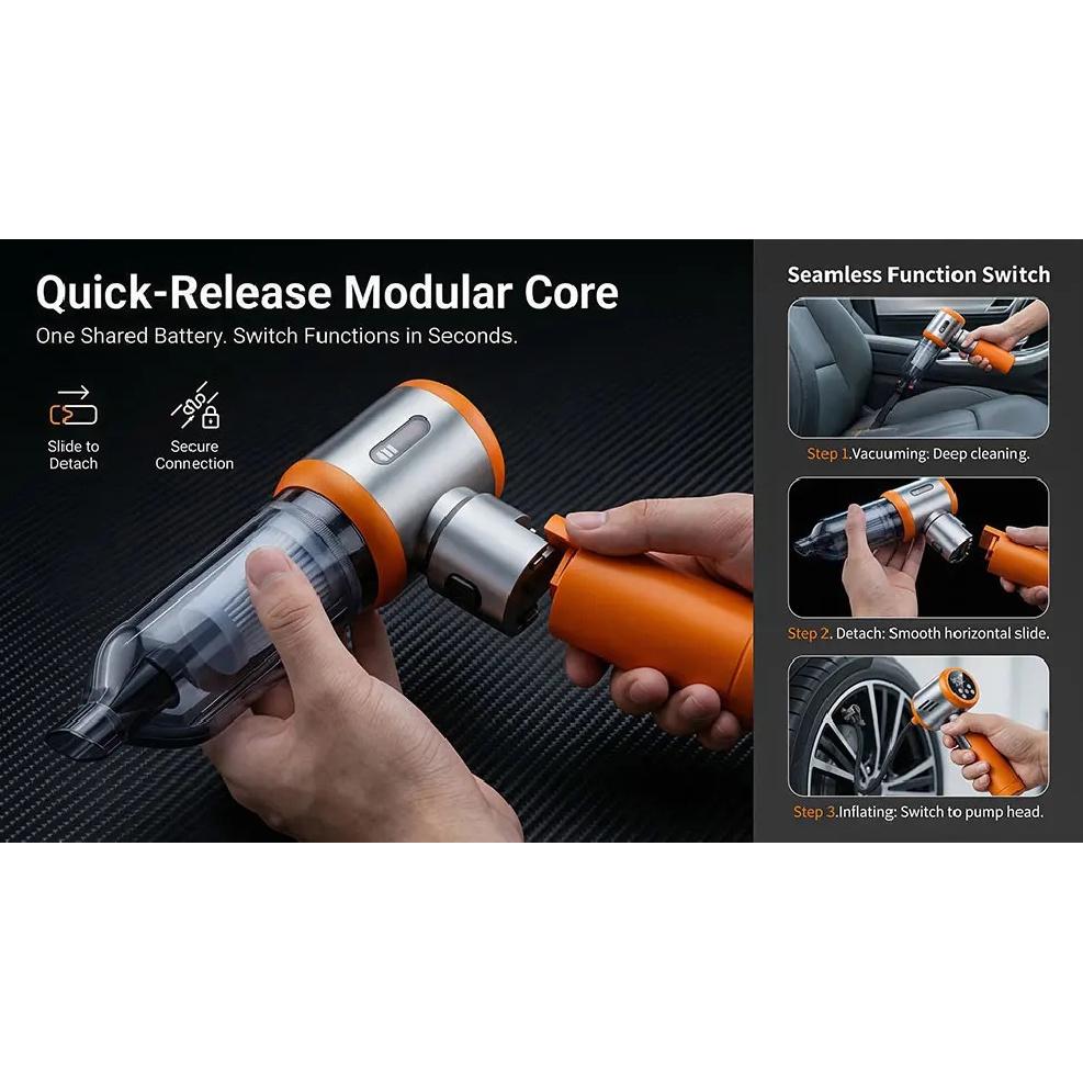 Mini Car Vacuum Cleaner 2-in-1 Air Pump Blower, Portable Cordless Car & Home Vacuum with LED Light Inflator for Vehicle and Home