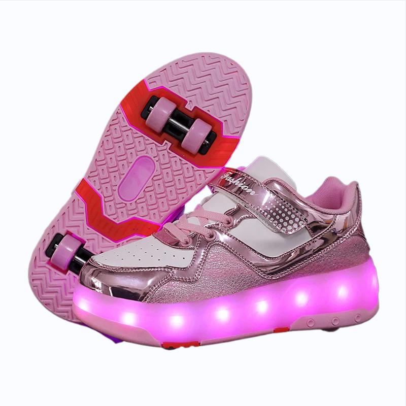 TUINANLE Children’s Two Wheels Luminous Glowing Sneakers Heels Light Roller Skate Shoes