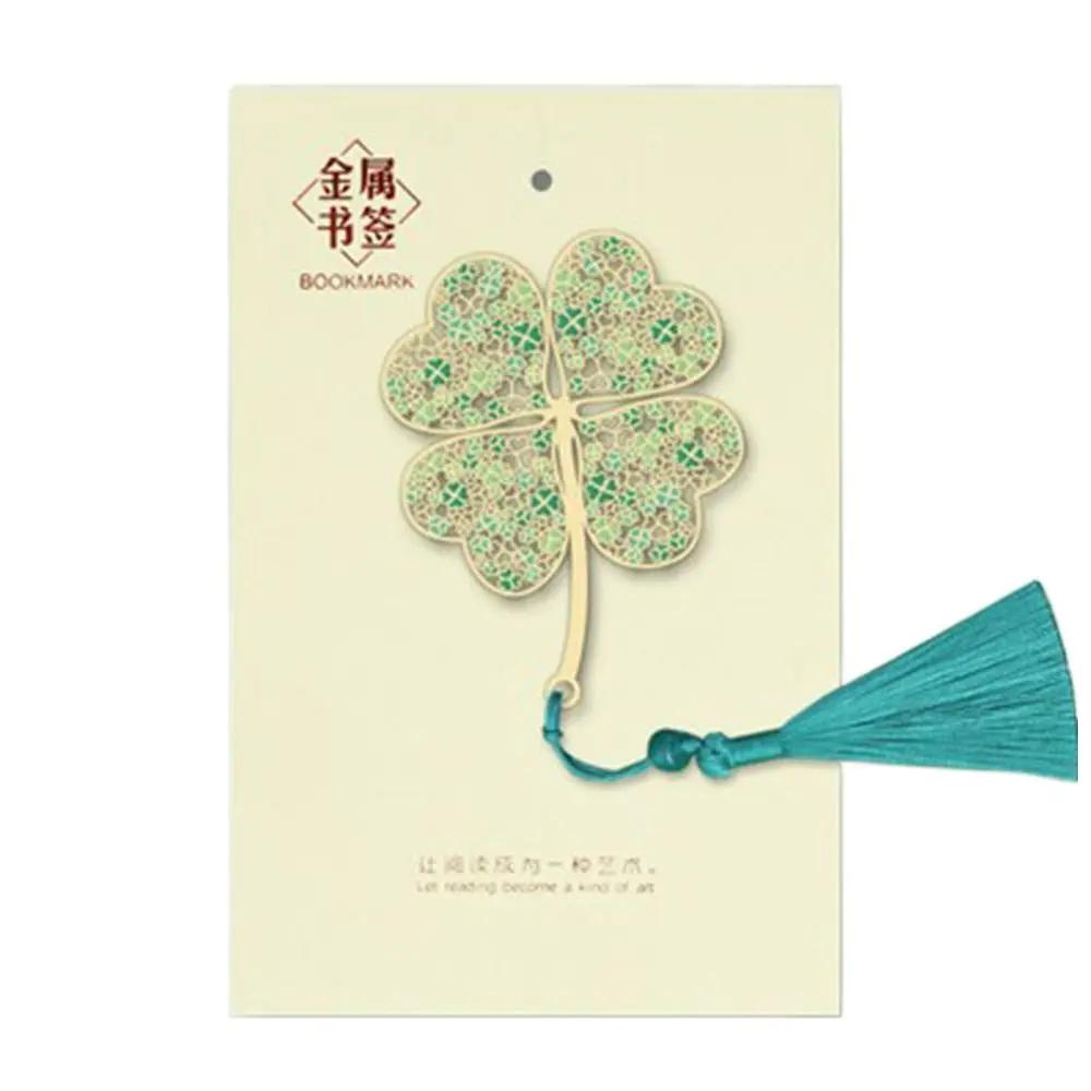 Китайский стиль Цветок Птица Рыба Насекомое Металлическая закладка Полая Резьба Книжный зажим Кисточка Подвеска Канцелярские принадлежности для студентов Подарочные принадлежности