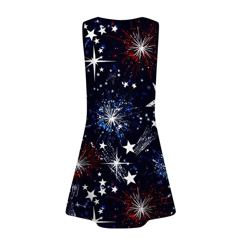 Летнее платье для девочек без рукавов с принтом, повседневное платье с карманом