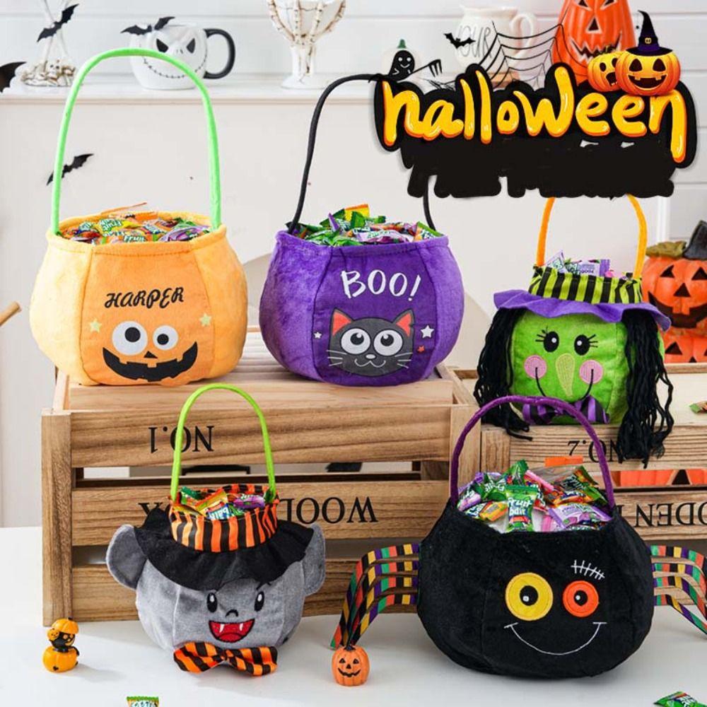 Cloth Pumpkin Candy Bucket Trick or Treat Stuffed Cotton Tote Bags Kawaii Halloween Candy Bag  Kids