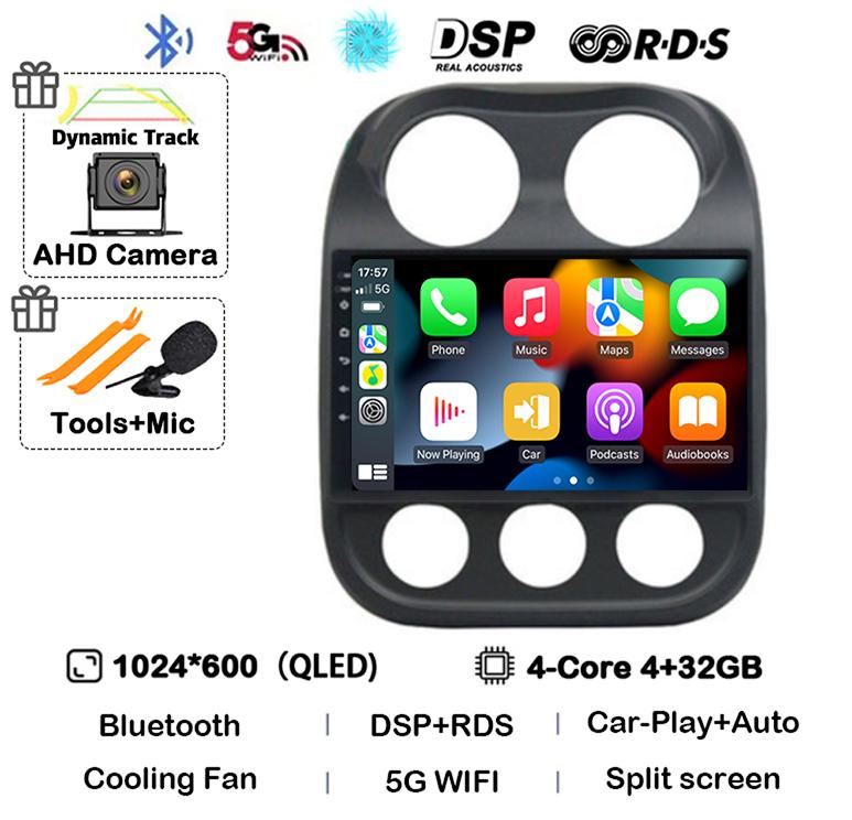 Android 14 Carplay Auto Car Radio For Jeep Compass Patriot 2010 2011 2012 2013 2014 2015 2016 GPS Multimedia Stereo Player QLED