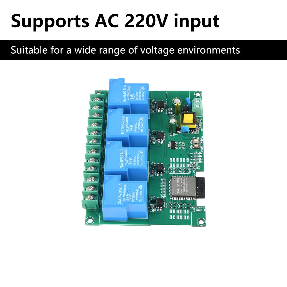 ESP32 Relay Module WIFI Bluetooth Development Board AC 220V 30A 4-Channel Relay Module Electronic Component Kit On-board ESP32E