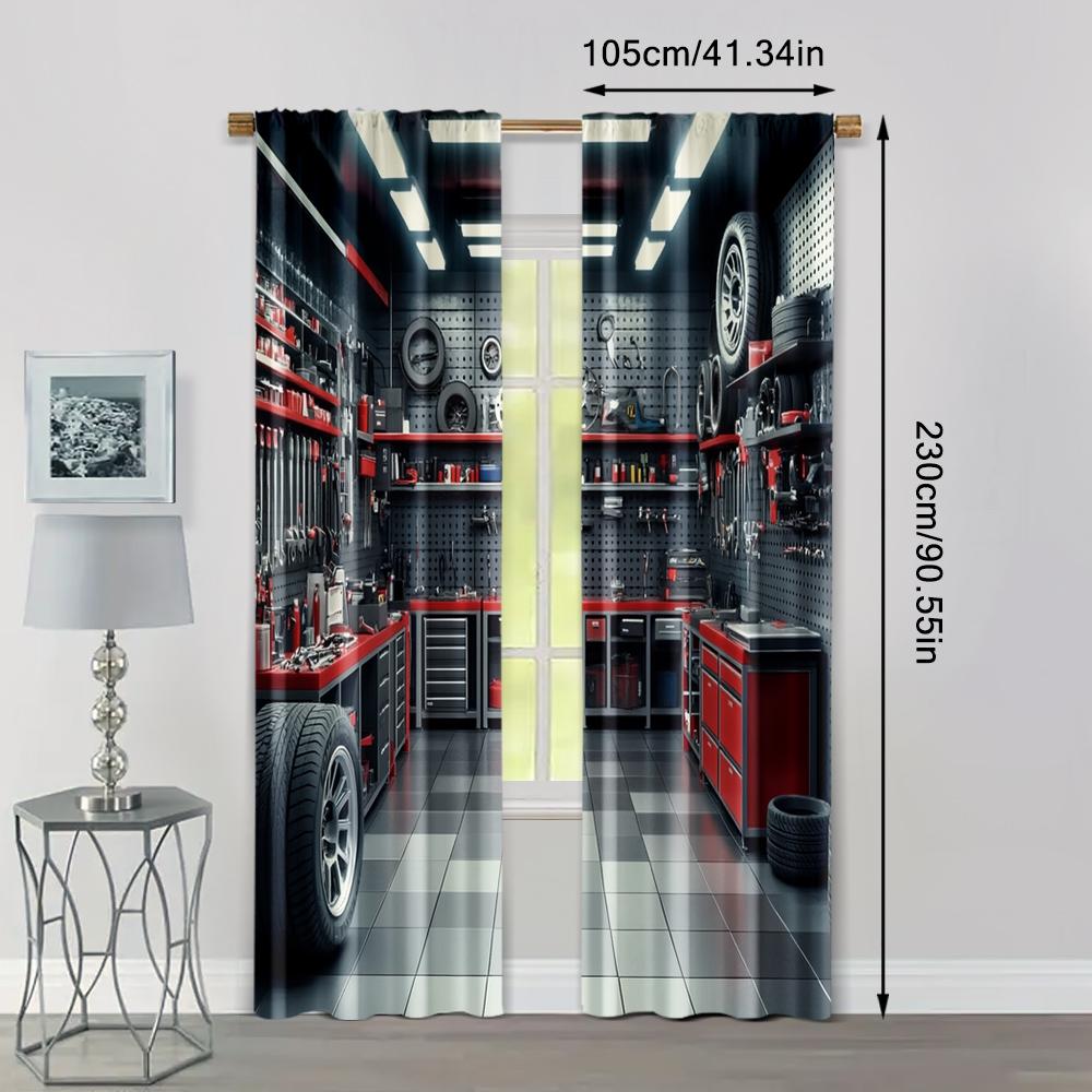 2 шт., Шторы с цифровой печатью, Гаражные инструменты, Мастерская, Универсальные, 100% полиэстер (без стержня) Праздничный Ldeal для гостиной и