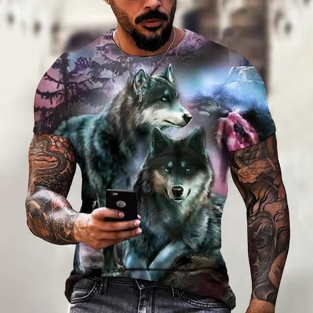 Летний топ с круглым вырезом и принтом 3D волка, модные повседневные футболки с короткими рукавами для мужчин