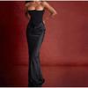 Elegant Strapless Satin PatchWork Party Club Evening Dress Women Winter Sexy Backless Female New Dresses