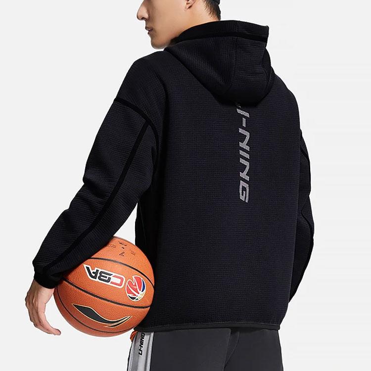 Li-Ning Professional Basketball Series Solid Color Print Logo Pocket Sweatshirt Men Sweatshirt Black AWDSB87-2