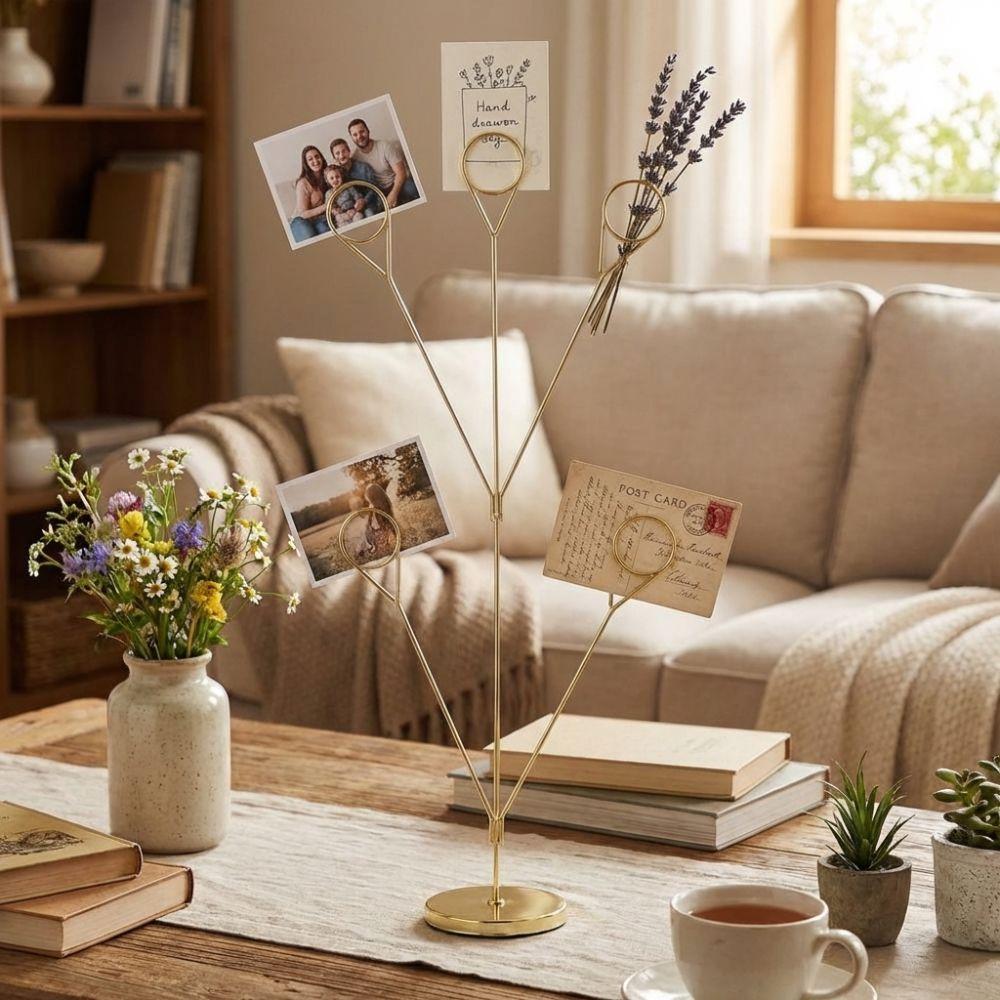 Round Base Photo Holder 5-Branch Display Stand Creative Memo Clip Stand Office Desk