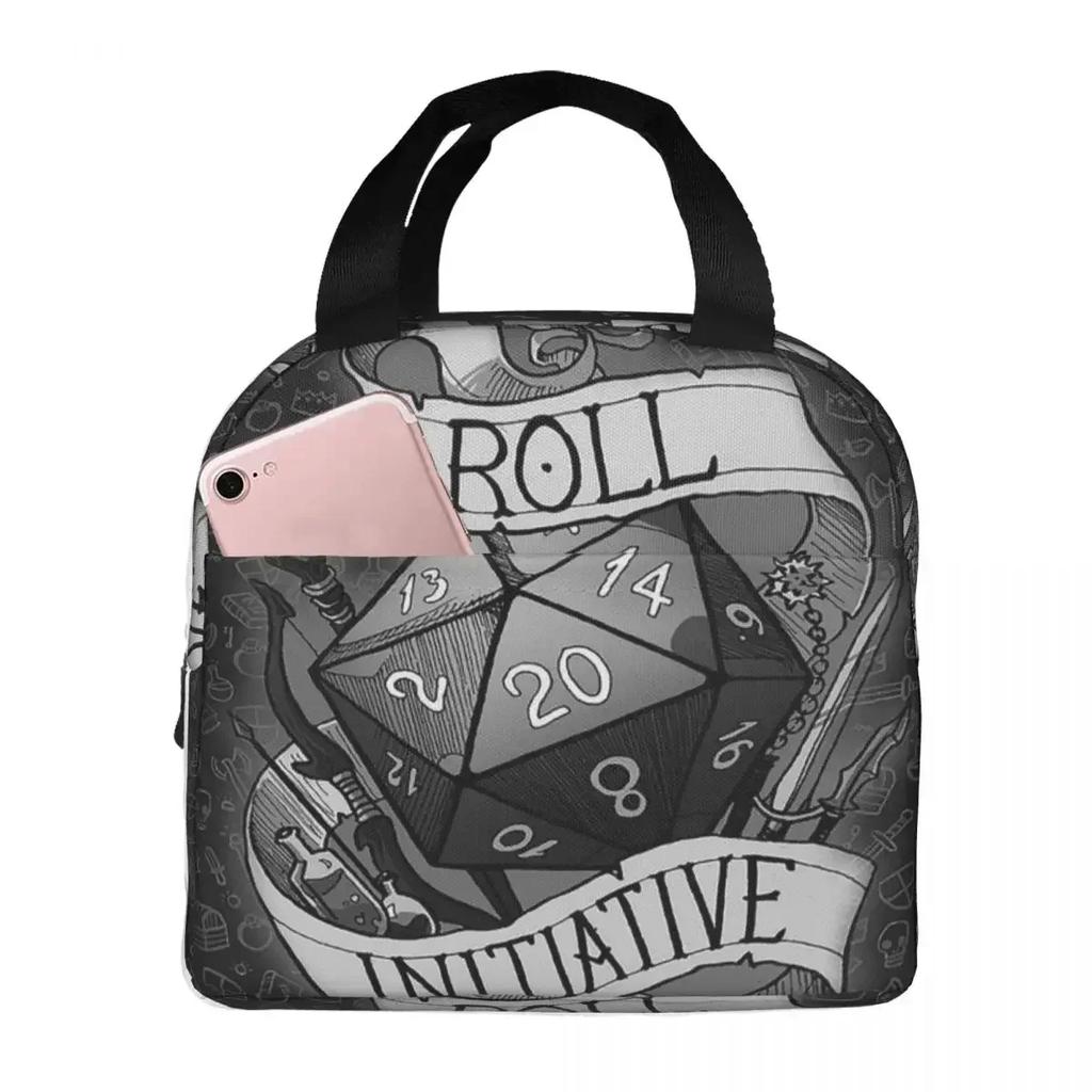 Roll Initiative Dungeon And Dragon Insulated Lunch Bag for Women Kids Portable Food Boxes Thermal Lunch Box Tote
