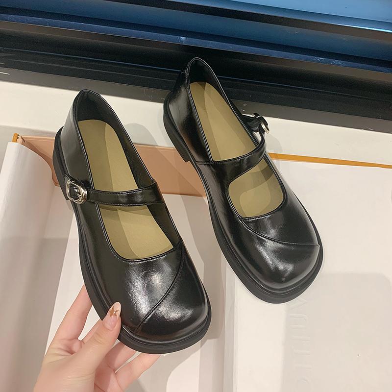 Fashion New Arrival Japanese Style Vintage Buckle Mary Janes Shoes Women'S Shallow Mouth Casual Student Leather Shoes Thick Bottom