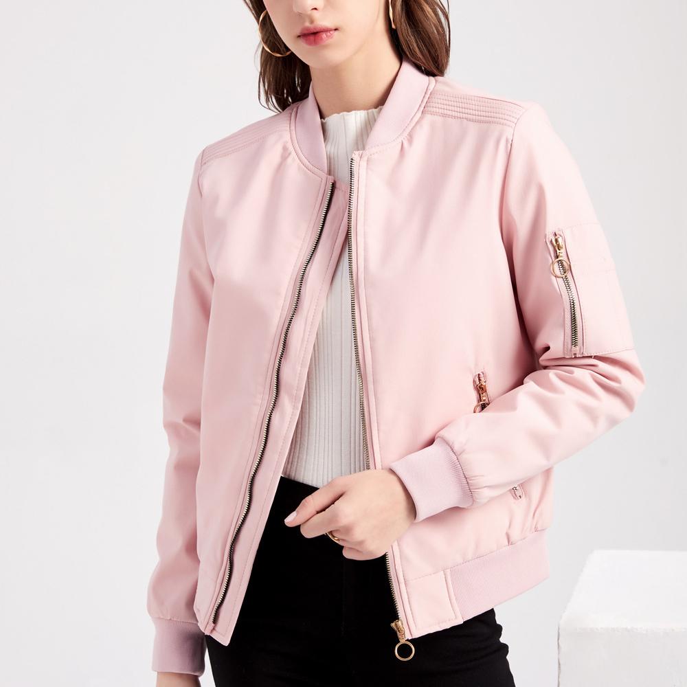Женская куртка с длинными рукавами и боковыми карманами на молнии, повседневные тонкие куртки-бомберы, весенне-осенняя верхняя одежда