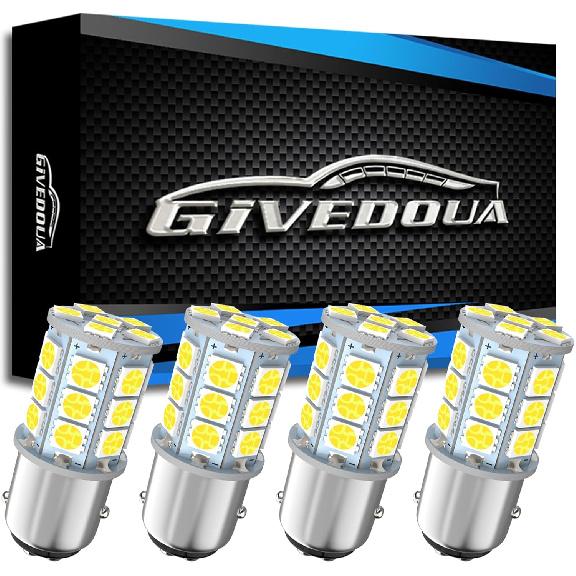 GIVEDOUA 1157 Led Bulb BAY15D 7528 2057 2357 Led Bulb For Brake Lights, Backup Reverse Lights,Tail Lights, Super Bright 5050 27-SMD 12V White (4Pcs)