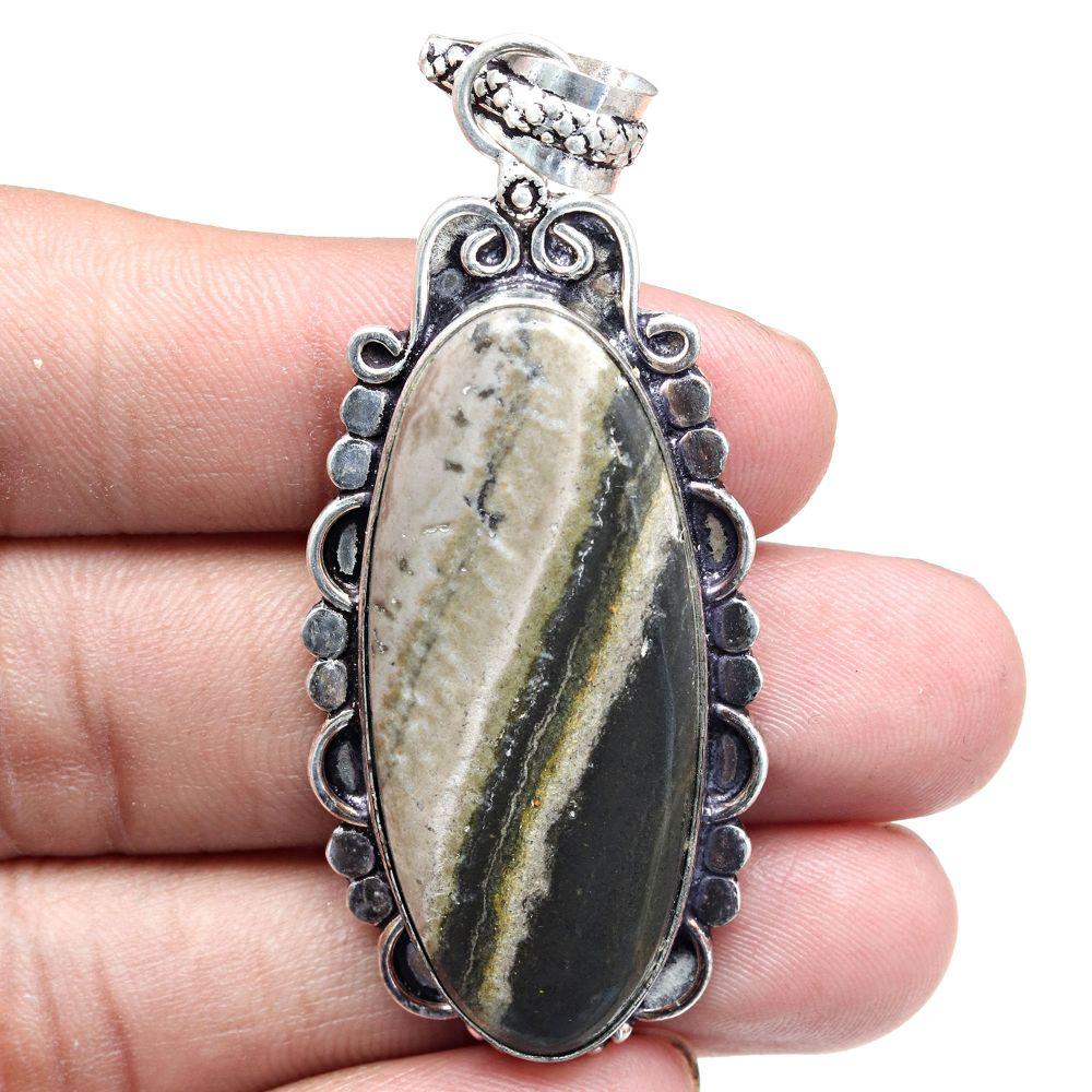 Подвеска с драгоценным камнем Bumble Bee Jasper, подарок для нее, серебряные украшения 2,5 дюйма