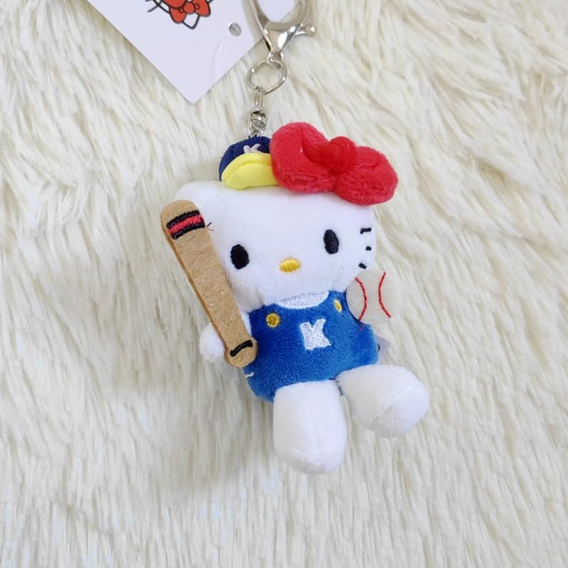 Hello Kitty Plush Mascot Holder Pendant Plush Key Ring Keychain Cute Character Merchandise 50th Anniversary [Reloading] (Blue, Baseball) [Used]
