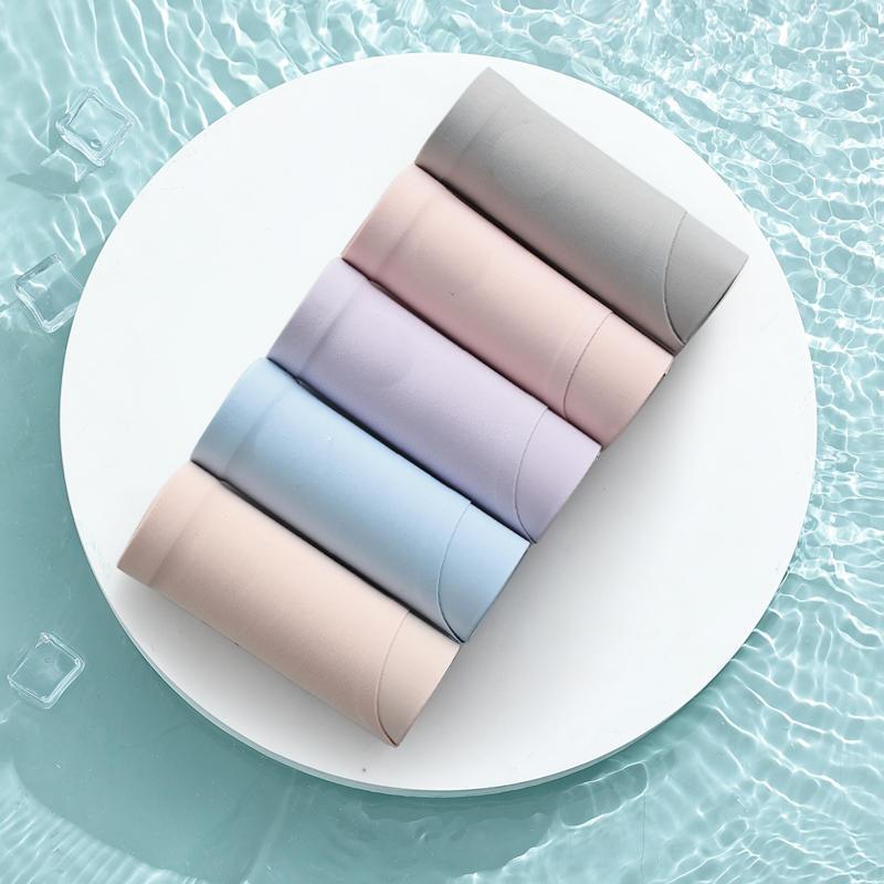 5PCS Briefs Ice Silk Seamless Underwear Women Breathable Antibacterial Crotch Thin Mid-waist Briefs