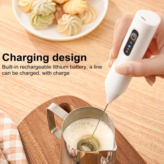 Electric Milk Frother Mixer Type C Rechargeable Handheld Drink Stirrer 3-Speed Whisk Wand Powerful Motor Noise-Reducing Foam
