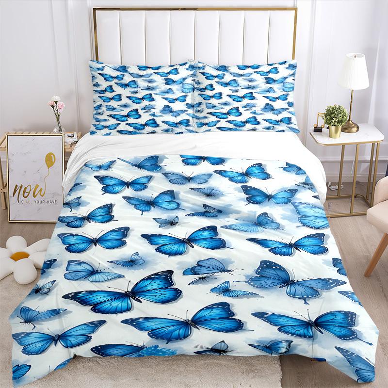 3pcs Blue Butterflies print bedding quilt cover, soft and comfortable quilt cover suitable for bedroom and guest room194