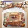 Pomeranian Pattern Bedding Quilt Set Quilt Cover Pillowcase Home Decoration Birthday Gift (1 * duvet cover + 2 * pillowcase, without core)