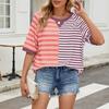 Women's Striped Colorblock Round Neck Loose Short-sleeved Pullover Top