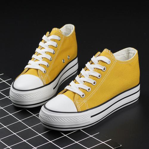 Мода 2024 Новое поступление Женские туфли на танкетке с каблуком 6 см, парусиновые туфли на открытом воздухе, белые, черные, модные кроссовки на танкетке для девочек