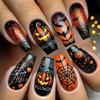 Хэллоуинский Костюм Ногти Средней Длины Квадратные Тыква Паутина Искусство Прочные ABS Накладные Ногти Для Праздничных Торжеств