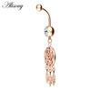 Alisouy 1pc Surgical Steel Crystal Zircon Flower Heart Leaf Bow-knot Dangle Button Navel Piercing Ring Belly Ring Body Jewelry