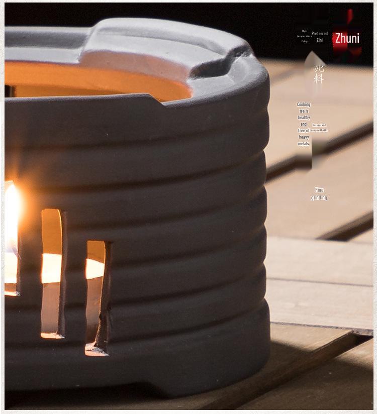 Retro Japanese Ceramic Tea Set with Candle Warmer and Flower Teapot