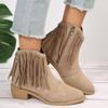 Fashion Fall New Chunky Single Boots Women's Pointed Suede Fringe Side Zipper Comfortable Mid-heel Ankle Boots