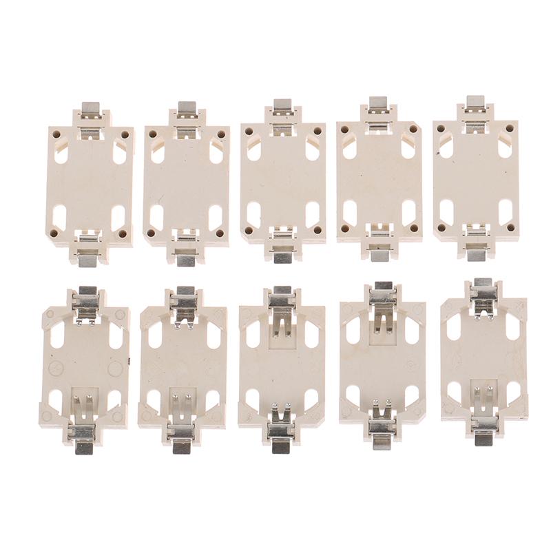 10Pcs White Housing Gold-Plated Tin-Plated Button Battery Holder For Cr2032 Cr2025 Bs-6 Smd Button Battery Holder Socket Cases