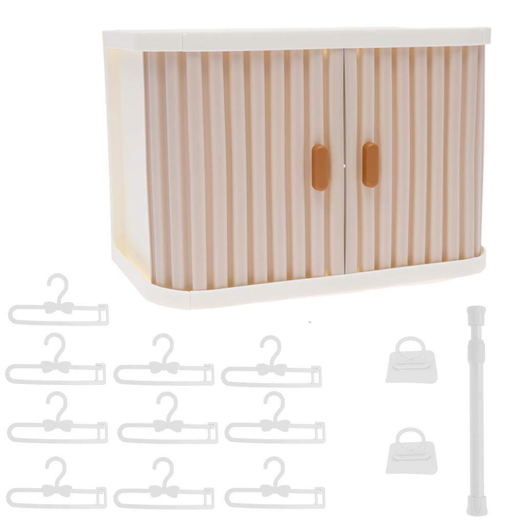 Dollhouse Wardrobe Doll Clothes Cabinet with 10 Hangers Fashion Girl Princess Closet Furniture for Barbiesss Kids Gift Toy